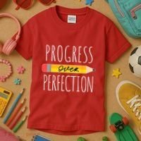 Motivational Progress Over Perfection Back To School Teacher Kids T-Shirt thumb 3