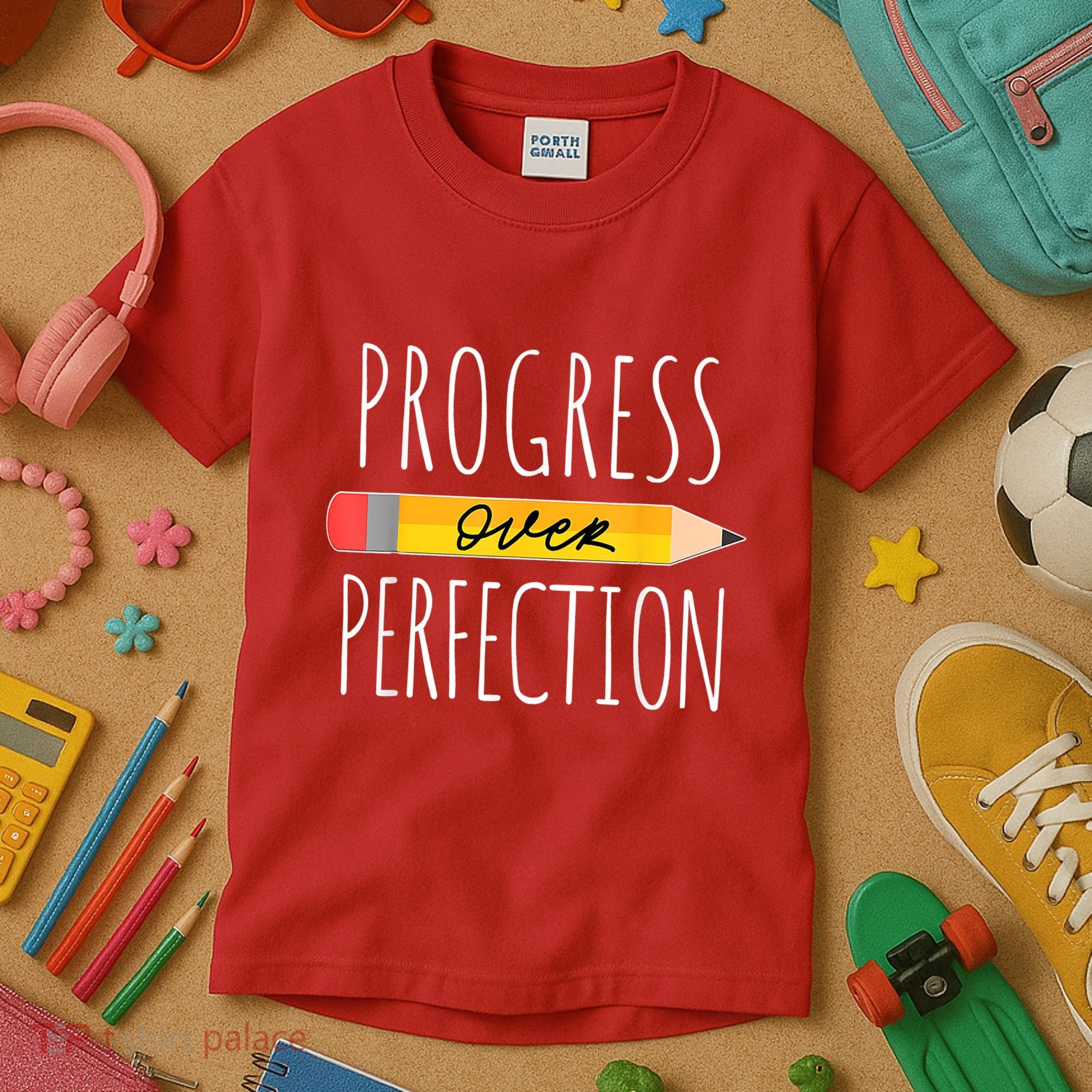 Motivational Progress Over Perfection Back To School Teacher Kids T-Shirt