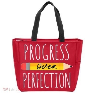 Motivational Progress Over Perfection Back To School Teacher Tote Bag