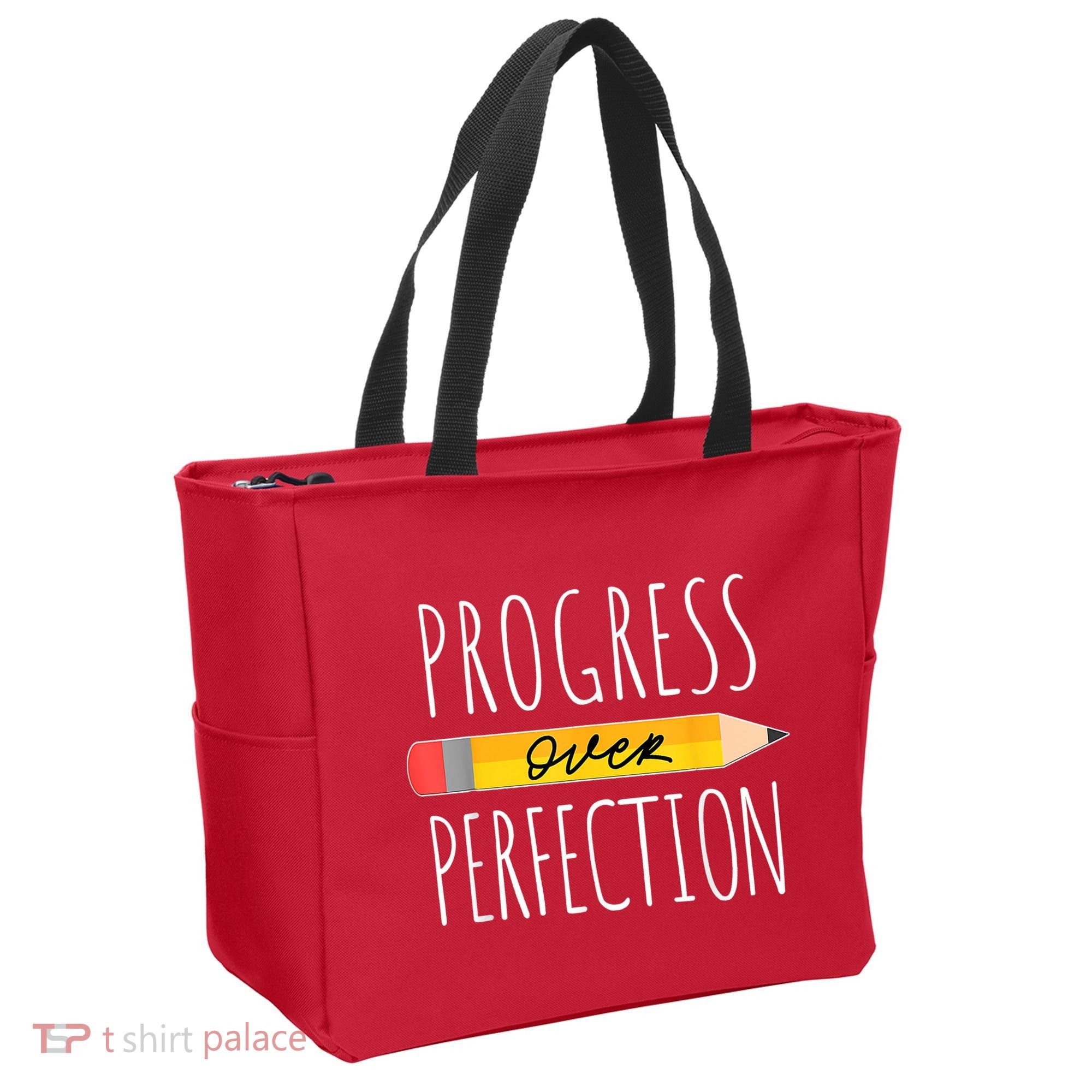 Motivational Progress Over Perfection Back To School Teacher Tote Bag