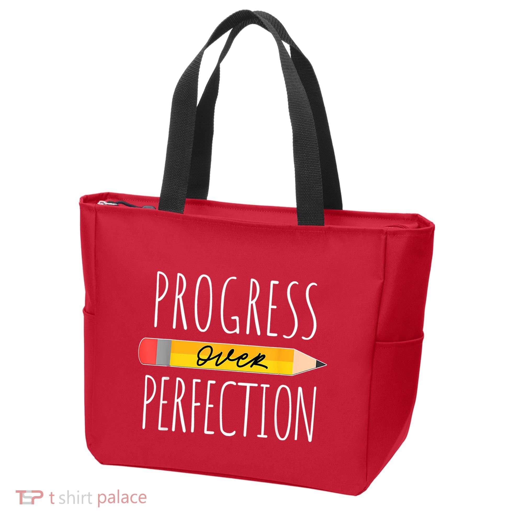 Motivational Progress Over Perfection Back To School Teacher Tote Bag