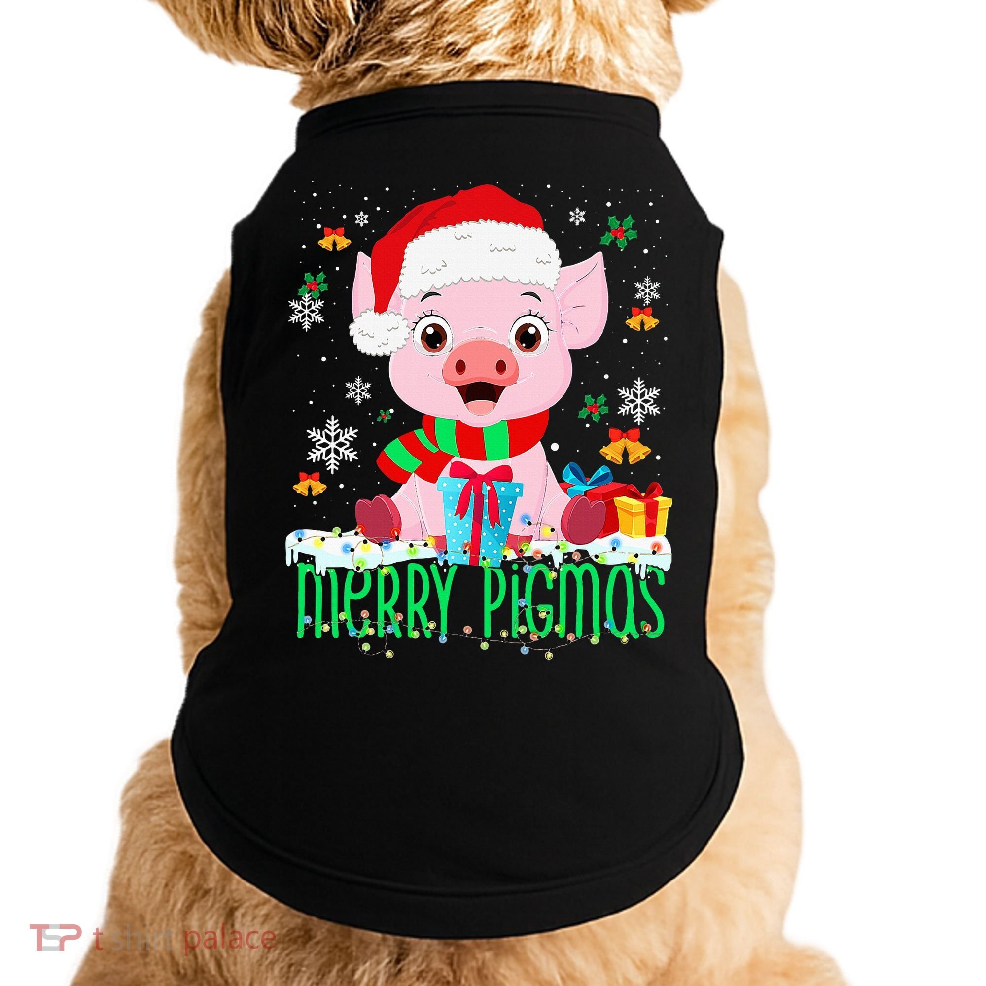 Merry Pigmas Pig Christmas Santa Hat Funny Xmas Light Farmer Doggie Tank