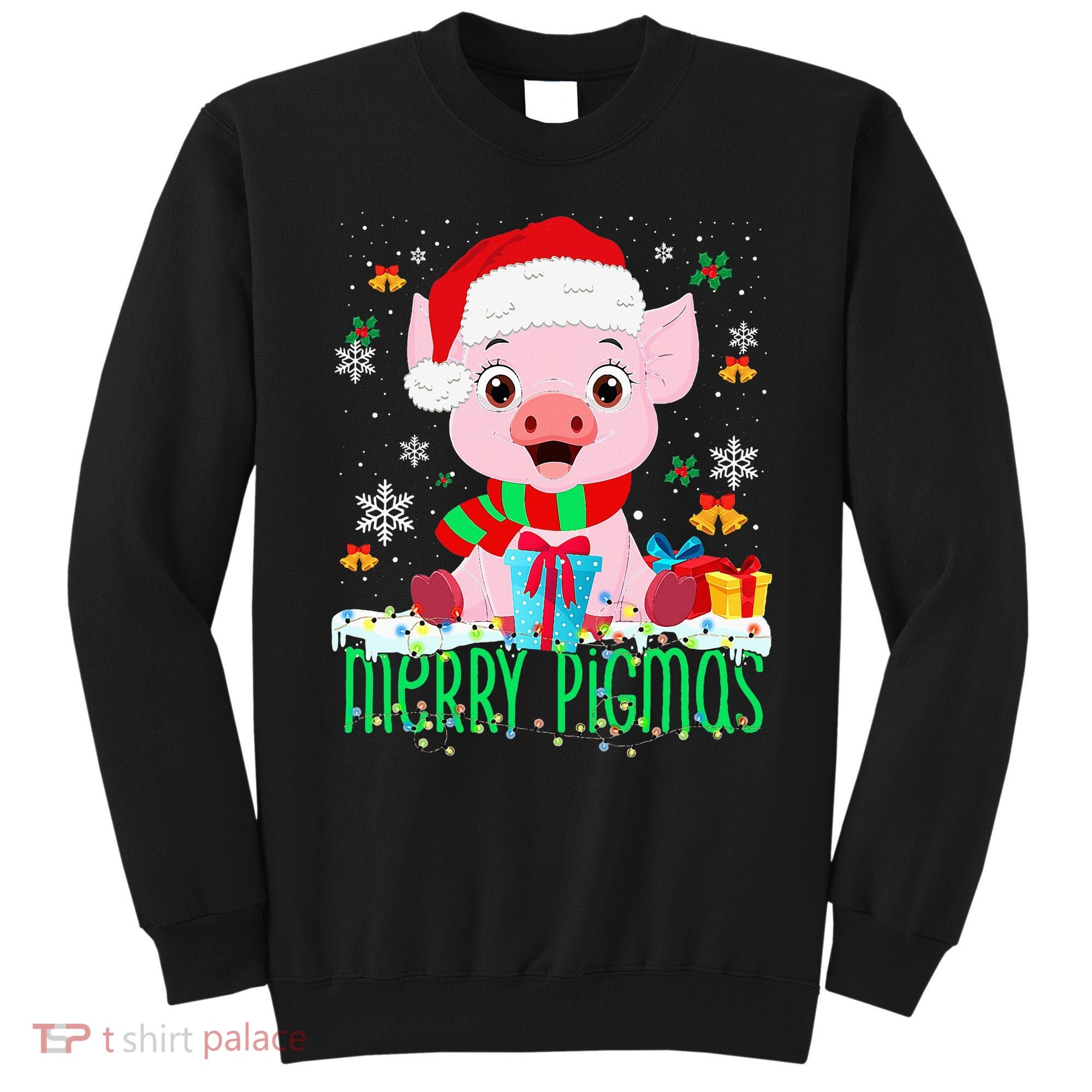 Merry Pigmas Pig Christmas Santa Hat Funny Xmas Light Farmer Sweatshirt