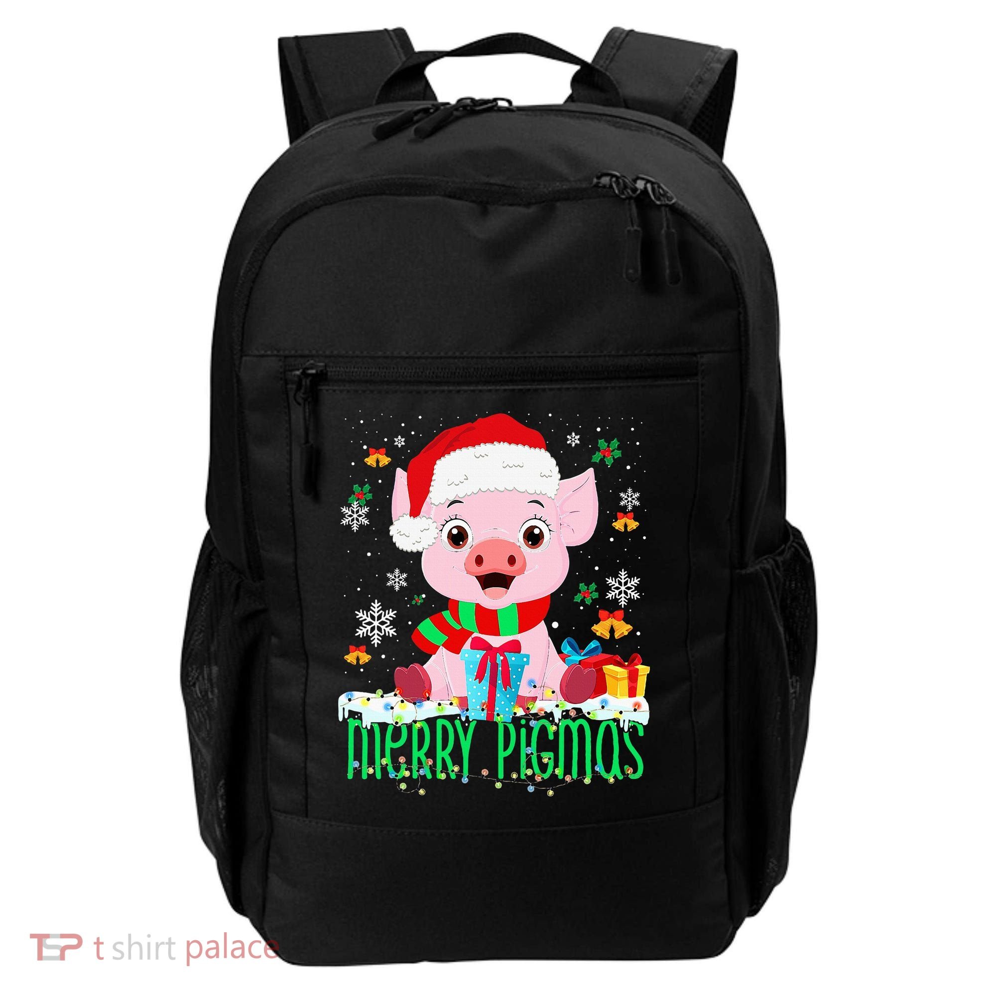 Merry Pigmas Pig Christmas Santa Hat Funny Xmas Light Farmer Backpack
