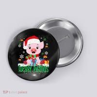 Merry Pigmas Pig Christmas Santa Hat Funny Xmas Light Farmer Button thumb 0