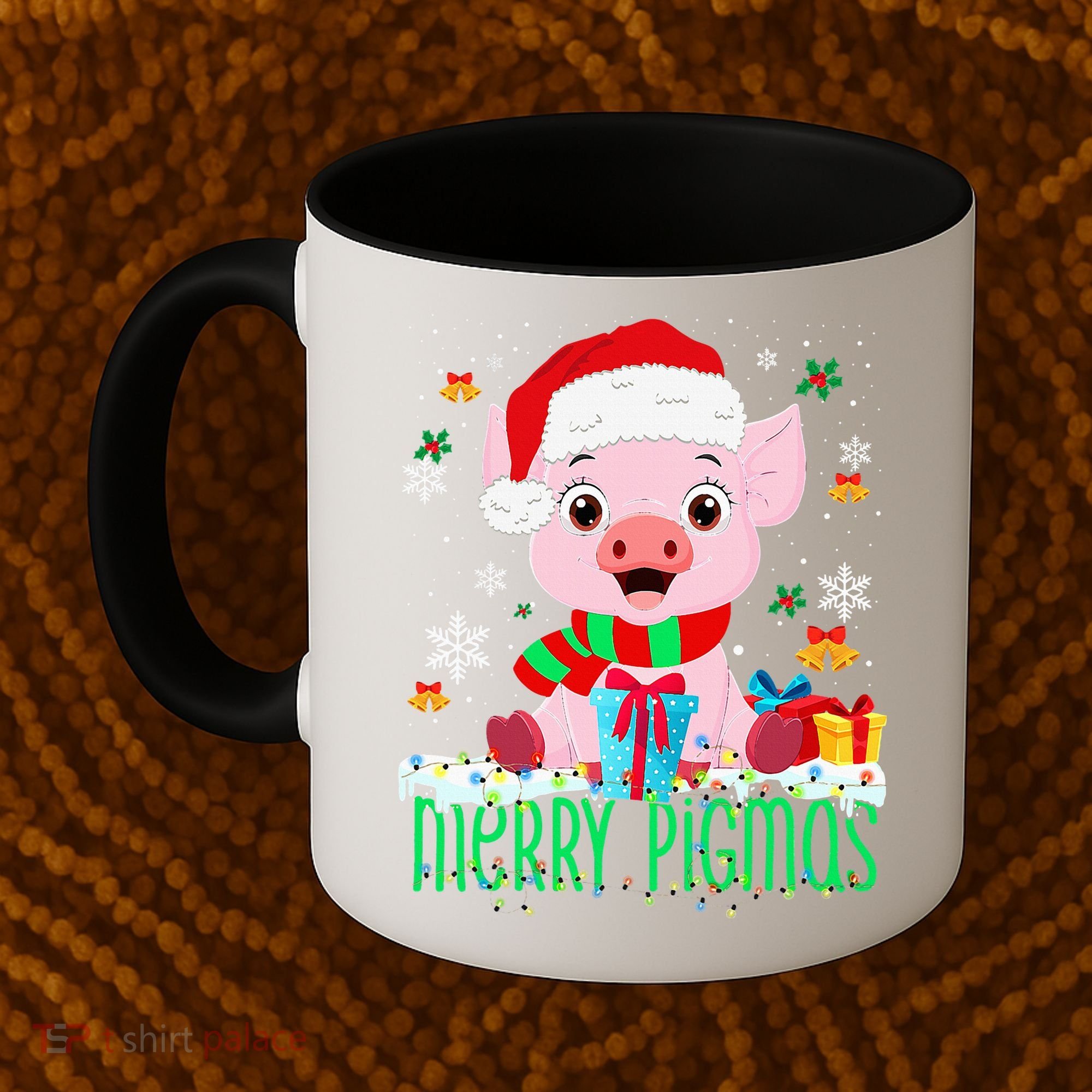 Merry Pigmas Pig Christmas Santa Hat Funny Xmas Light Farmer Coffee Mug