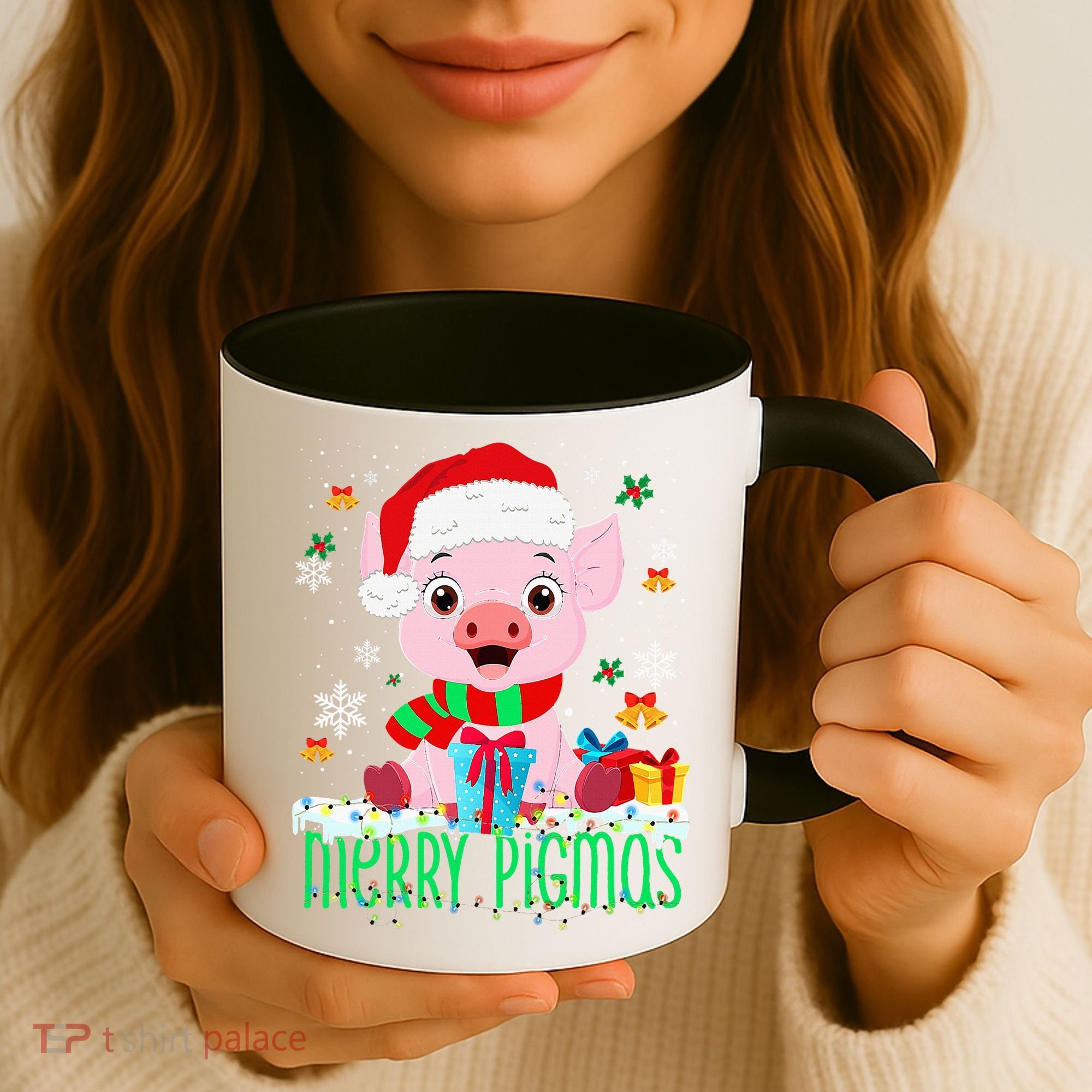 Merry Pigmas Pig Christmas Santa Hat Funny Xmas Light Farmer Coffee Mug
