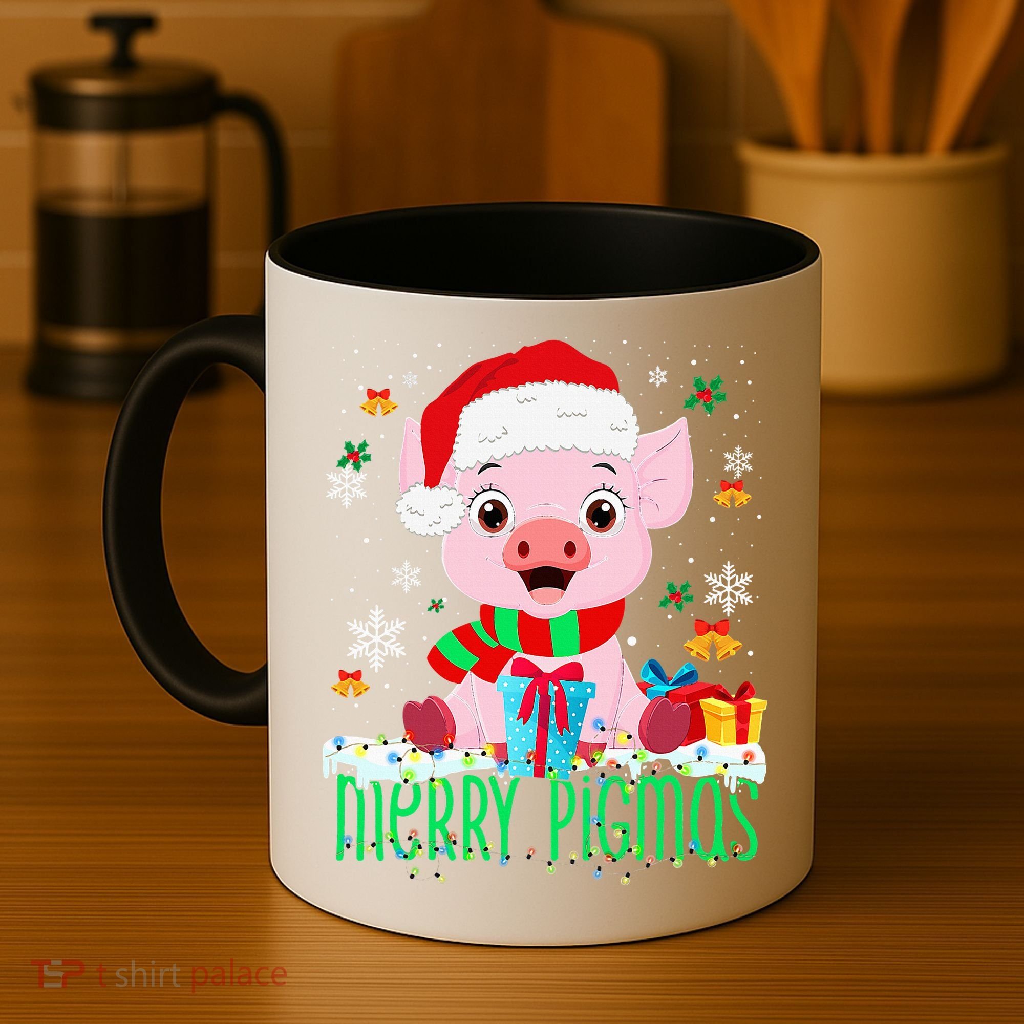 Merry Pigmas Pig Christmas Santa Hat Funny Xmas Light Farmer Coffee Mug