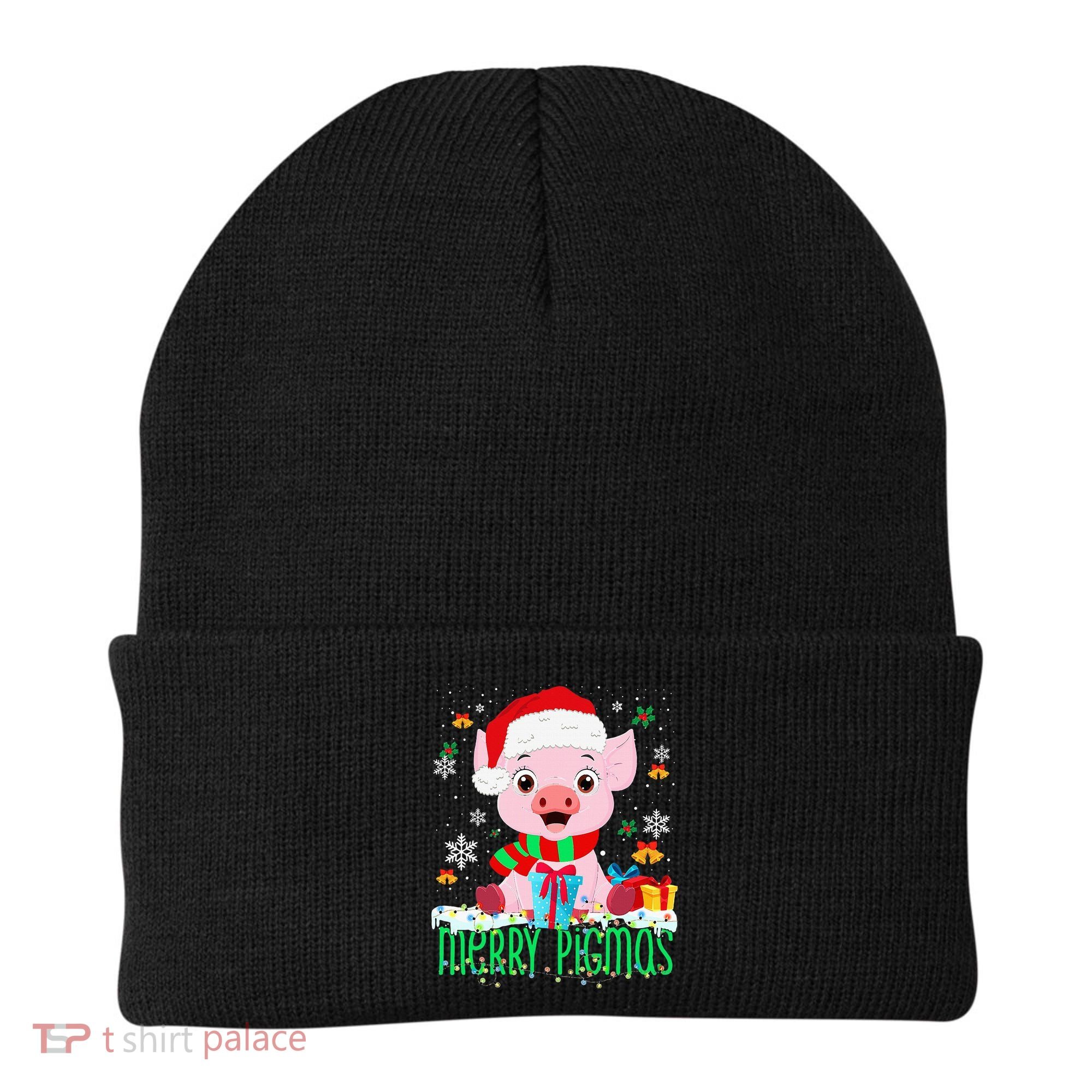 Merry Pigmas Pig Christmas Santa Hat Funny Xmas Light Farmer Beanie