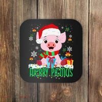 Merry Pigmas Pig Christmas Santa Hat Funny Xmas Light Farmer Coaster thumb 0