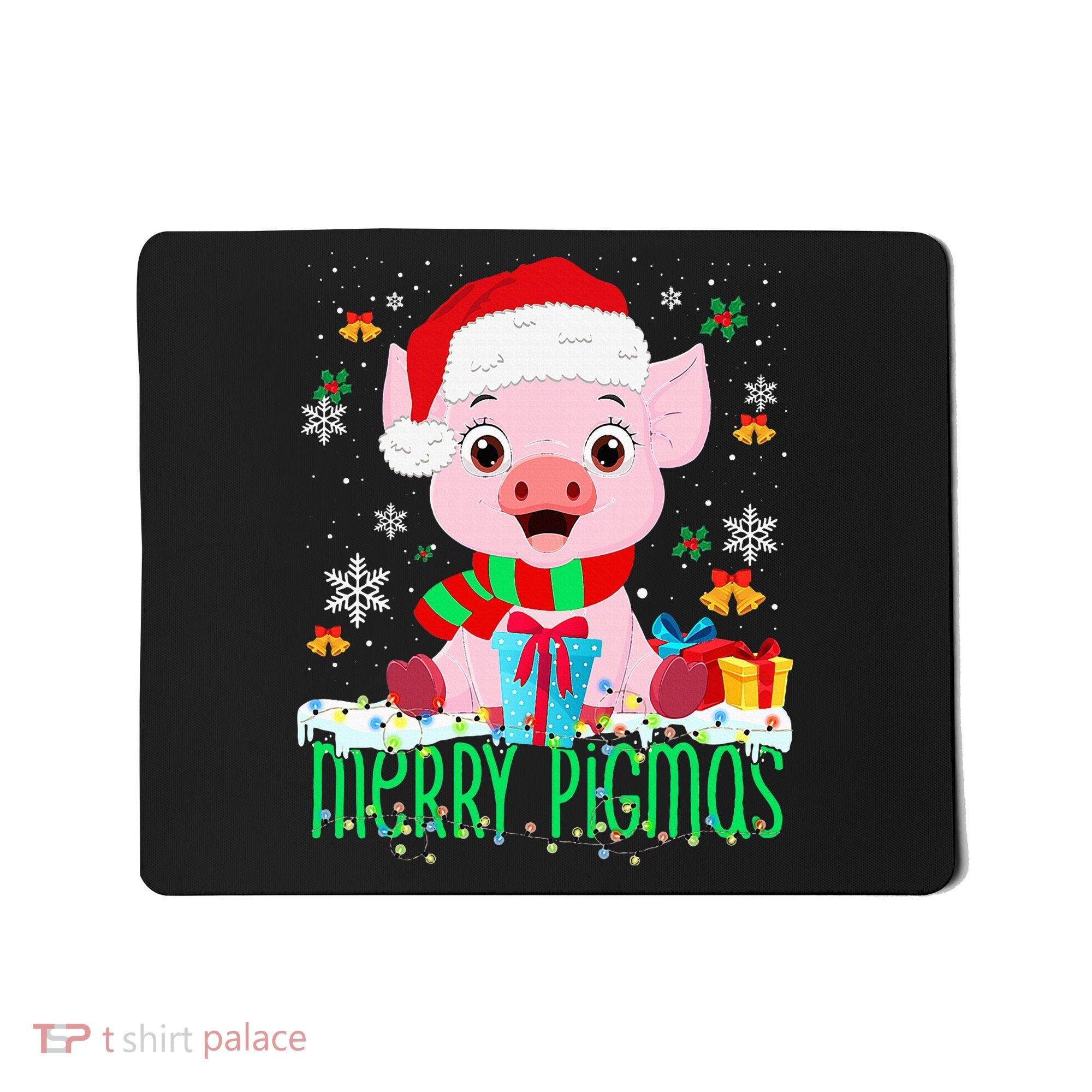 Merry Pigmas Pig Christmas Santa Hat Funny Xmas Light Farmer Mousepad