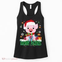 Merry Pigmas Pig Christmas Santa Hat Funny Xmas Light Farmer Women's Tank Top thumb 0