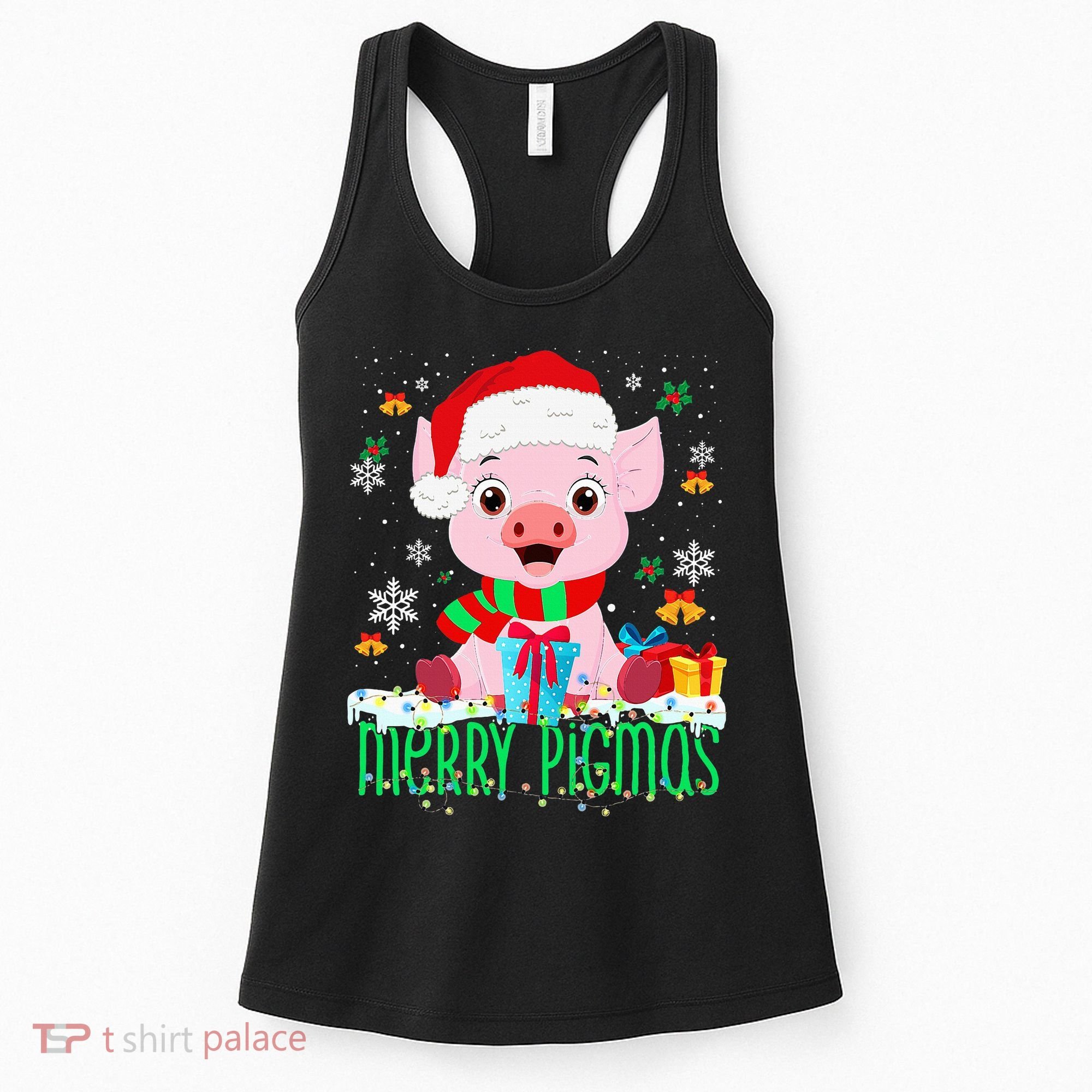 Merry Pigmas Pig Christmas Santa Hat Funny Xmas Light Farmer Women's Tank Top