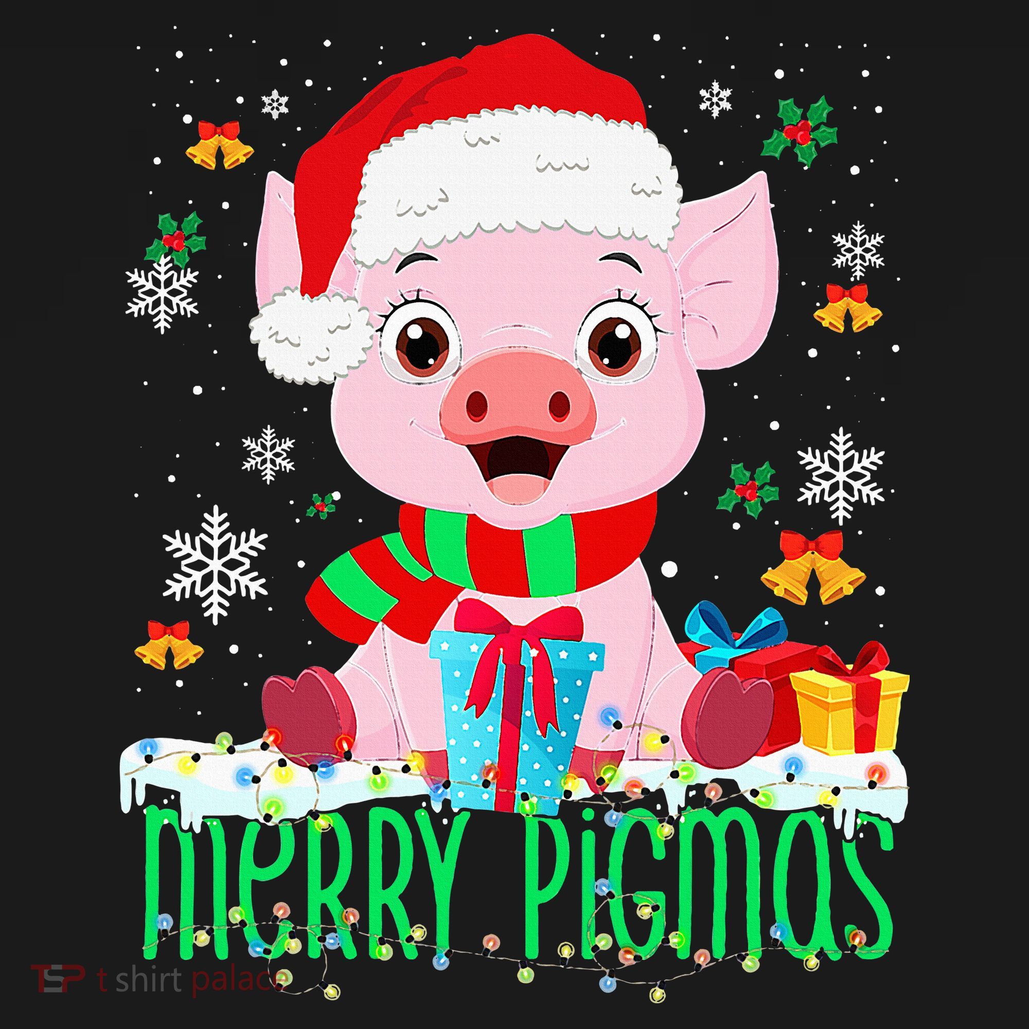 Merry Pigmas Pig Christmas Santa Hat Funny Xmas Light Farmer Women's Tank Top