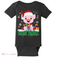 Merry Pigmas Pig Christmas Santa Hat Funny Xmas Light Farmer Baby Bodysuit thumb 0