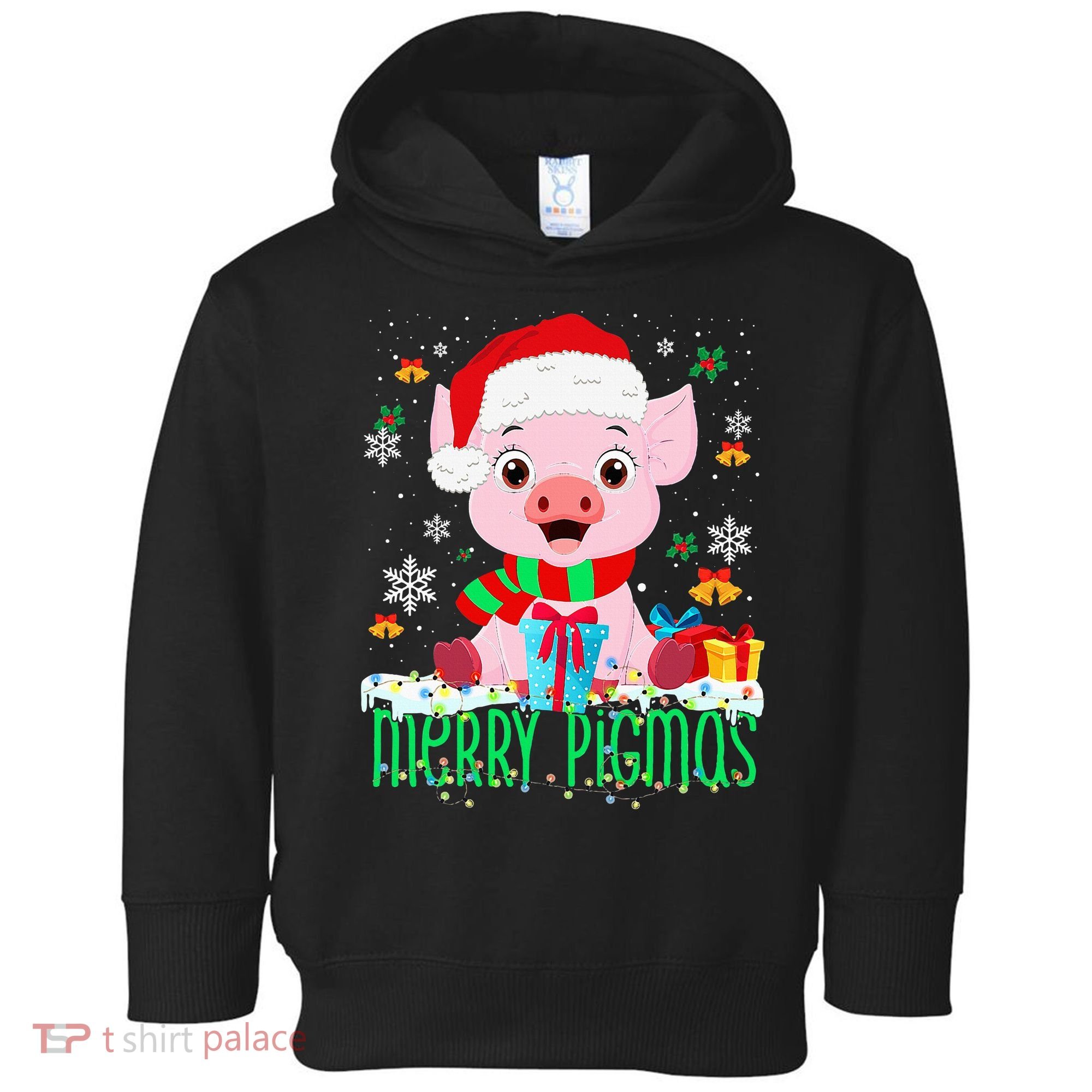 Merry Pigmas Pig Christmas Santa Hat Funny Xmas Light Farmer Toddler Hoodie