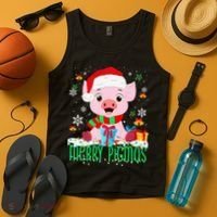 Merry Pigmas Pig Christmas Santa Hat Funny Xmas Light Farmer Tank Top thumb 4