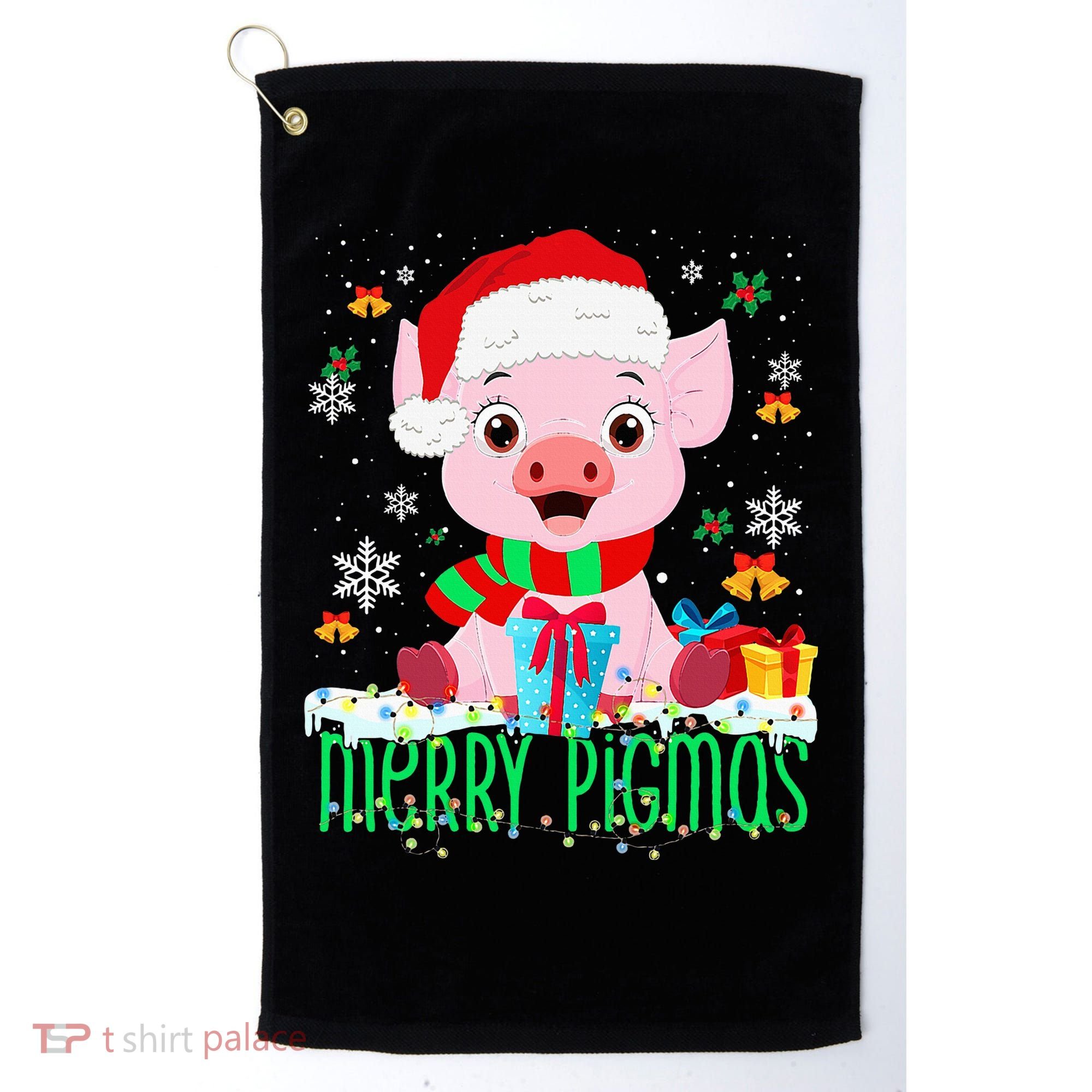 Merry Pigmas Pig Christmas Santa Hat Funny Xmas Light Farmer Golf Towel