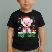 Merry Pigmas Pig Christmas Santa Hat Funny Xmas Light Farmer Toddler T-Shirt thumb 2