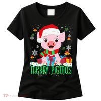 Merry Pigmas Pig Christmas Santa Hat Funny Xmas Light Farmer Women's T-Shirt thumb 0