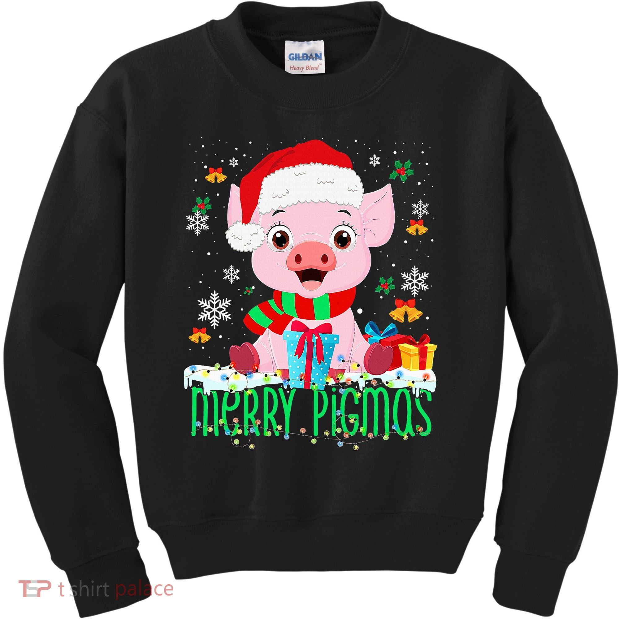 Merry Pigmas Pig Christmas Santa Hat Funny Xmas Light Farmer Kids Sweatshirt