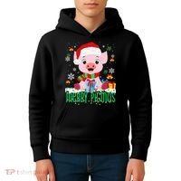 Merry Pigmas Pig Christmas Santa Hat Funny Xmas Light Farmer Kids Hoodie thumb 4