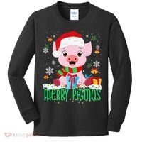 Merry Pigmas Pig Christmas Santa Hat Funny Xmas Light Farmer Kids Long Sleeve Shirt thumb 0