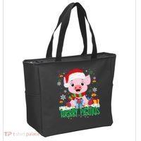Merry Pigmas Pig Christmas Santa Hat Funny Xmas Light Farmer Tote Bag thumb 2