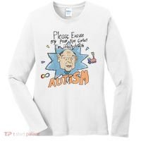Marcus Pork Please Excuse My Poor Eye Contact IM Infected With Autism Women's Long Sleeve Shirt thumb 0