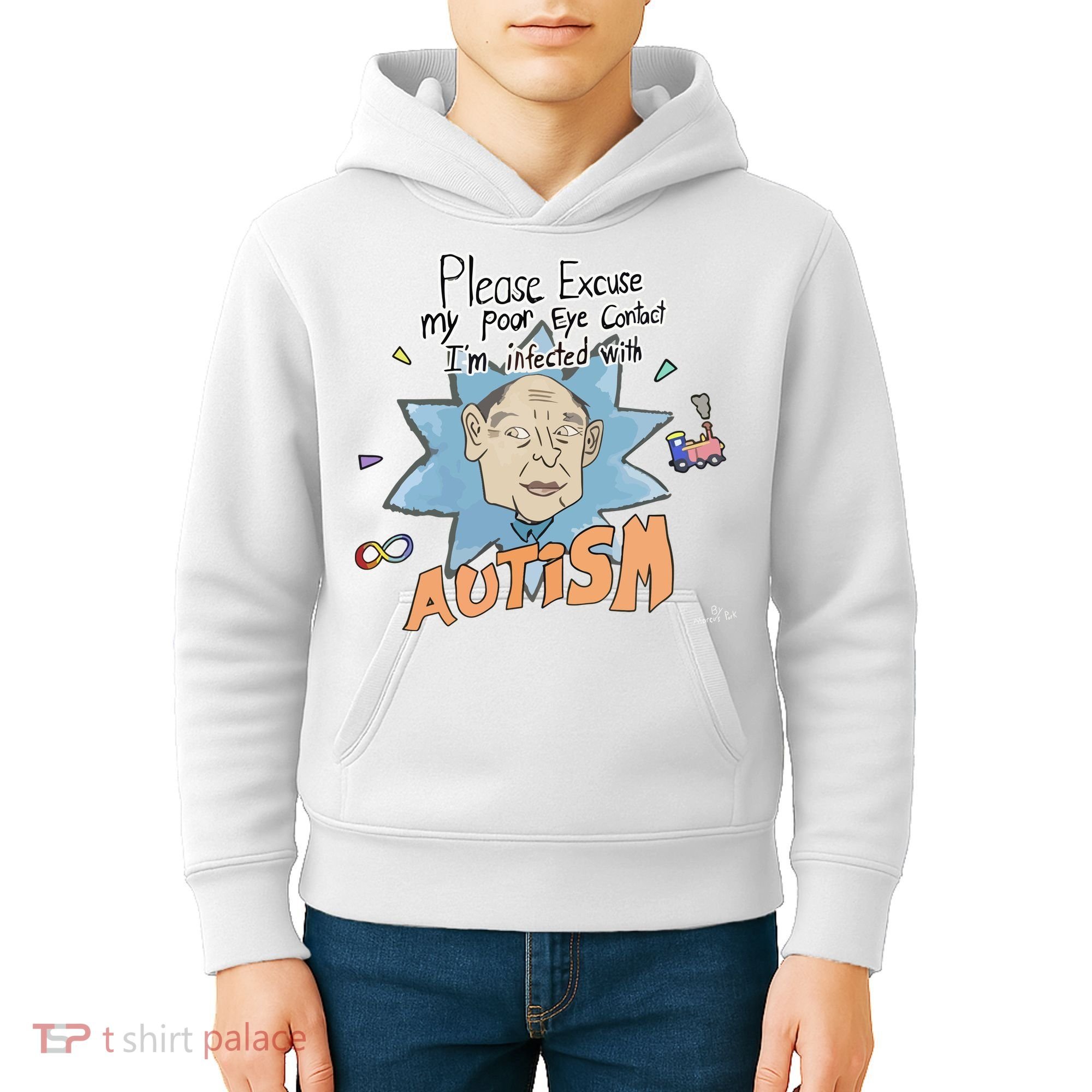 Marcus Pork Please Excuse My Poor Eye Contact IM Infected With Autism Kids Hoodie