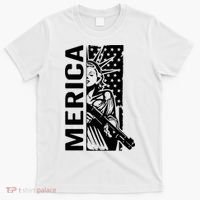 Merica Patriotic Pro Gun USA Liberty Lady 4th Of July Gun T-Shirt thumb 0