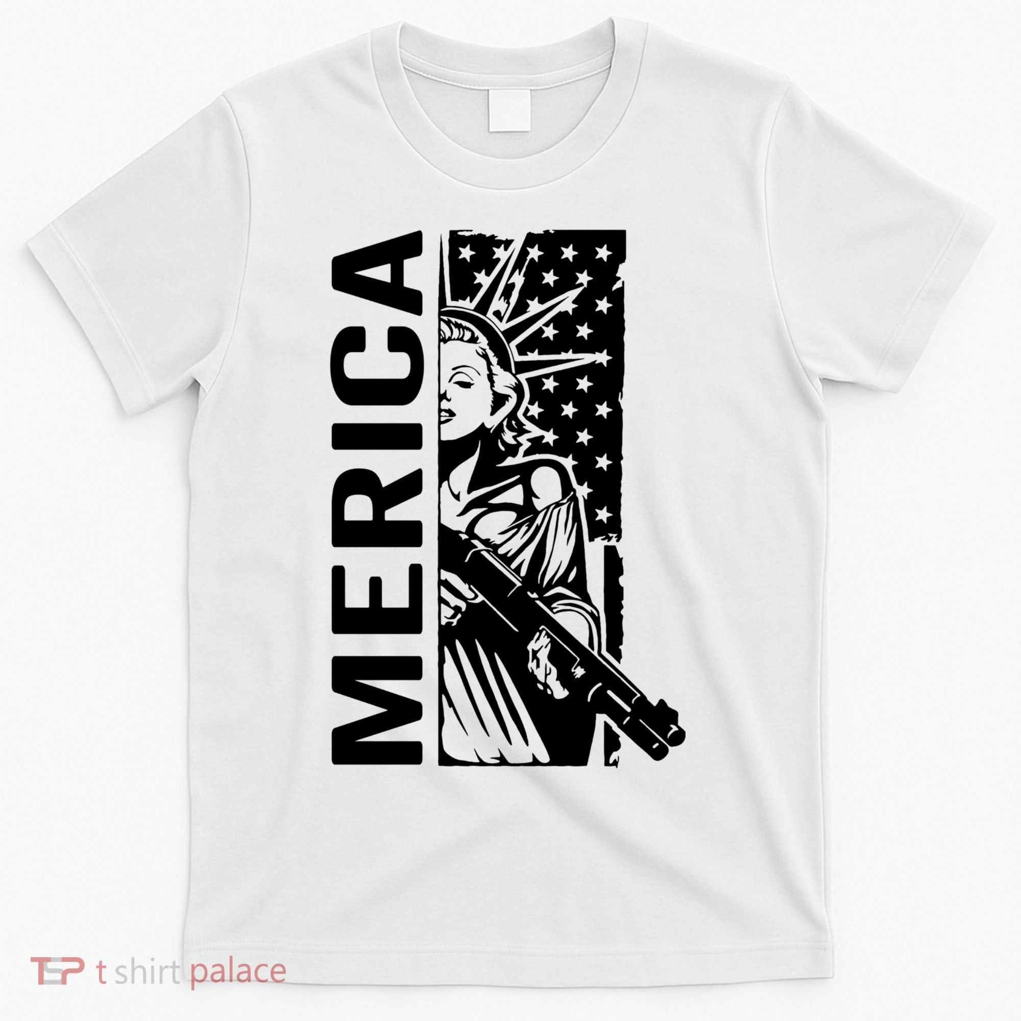 Merica Patriotic Pro Gun USA Liberty Lady 4th Of July Gun T-Shirt
