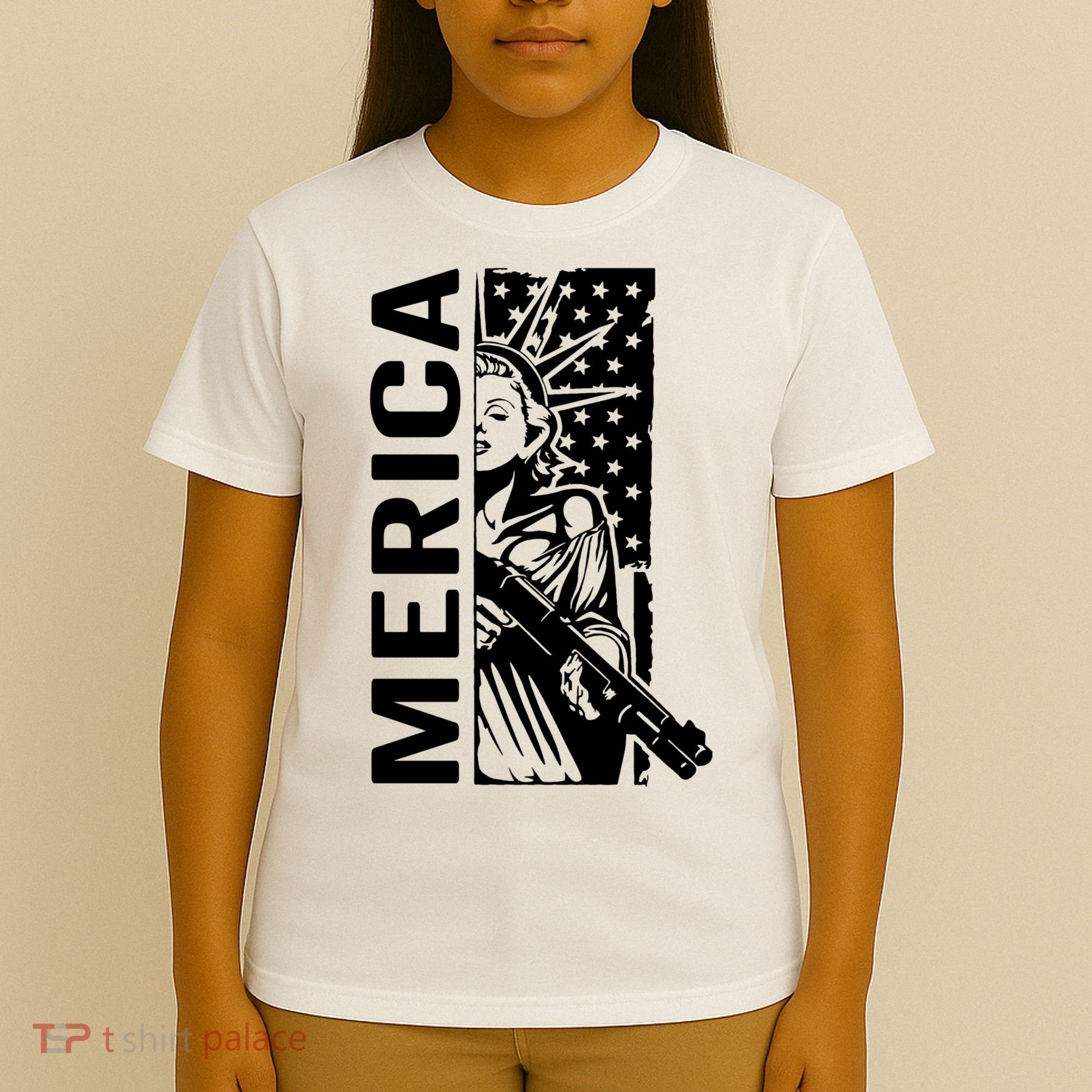 Merica Patriotic Pro Gun USA Liberty Lady 4th Of July Gun T-Shirt