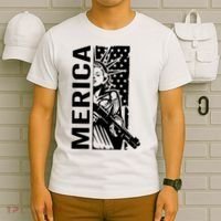 Merica Patriotic Pro Gun USA Liberty Lady 4th Of July Gun T-Shirt thumb 6