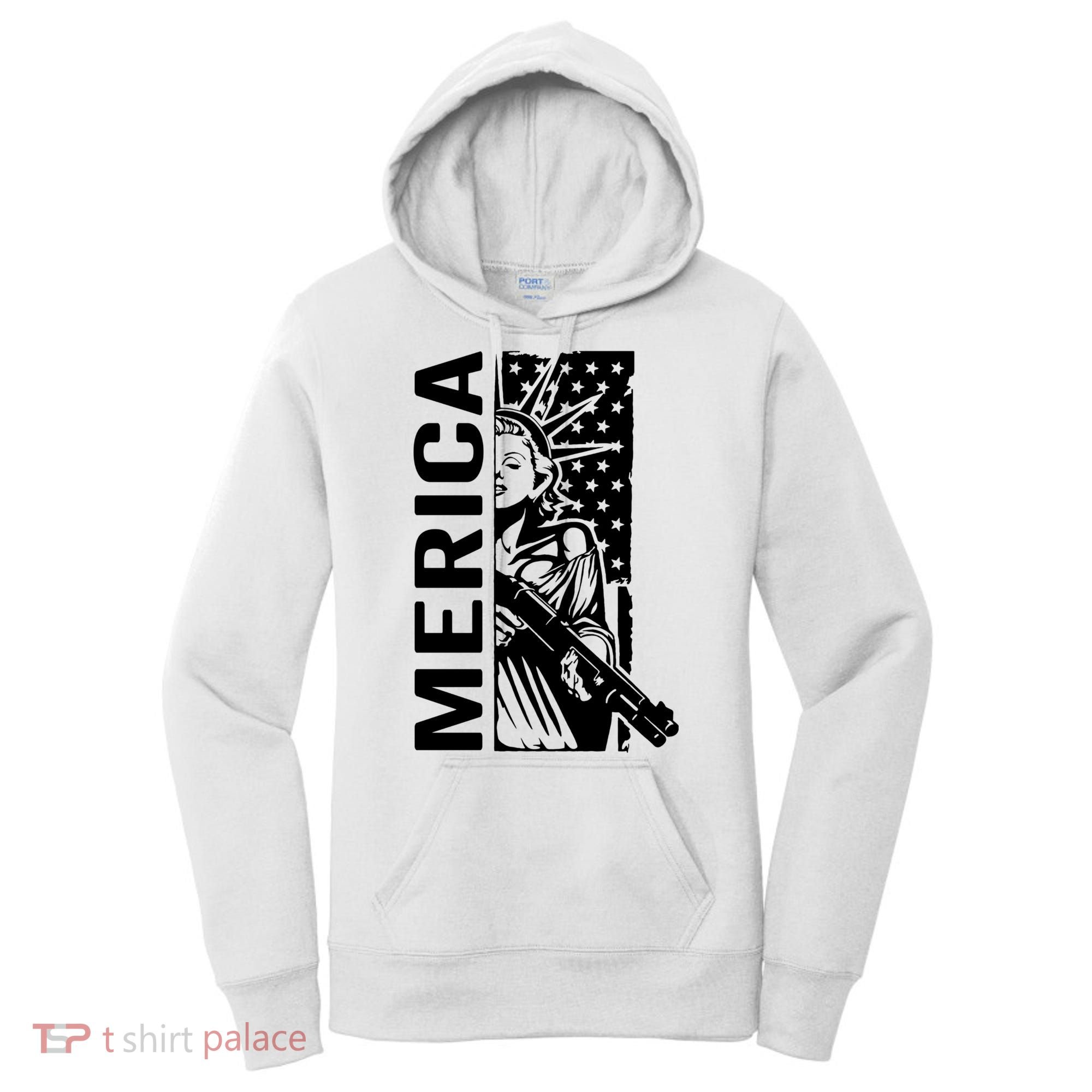 Merica Patriotic Pro Gun USA Liberty Lady 4th Of July Gun Women's Hoodie