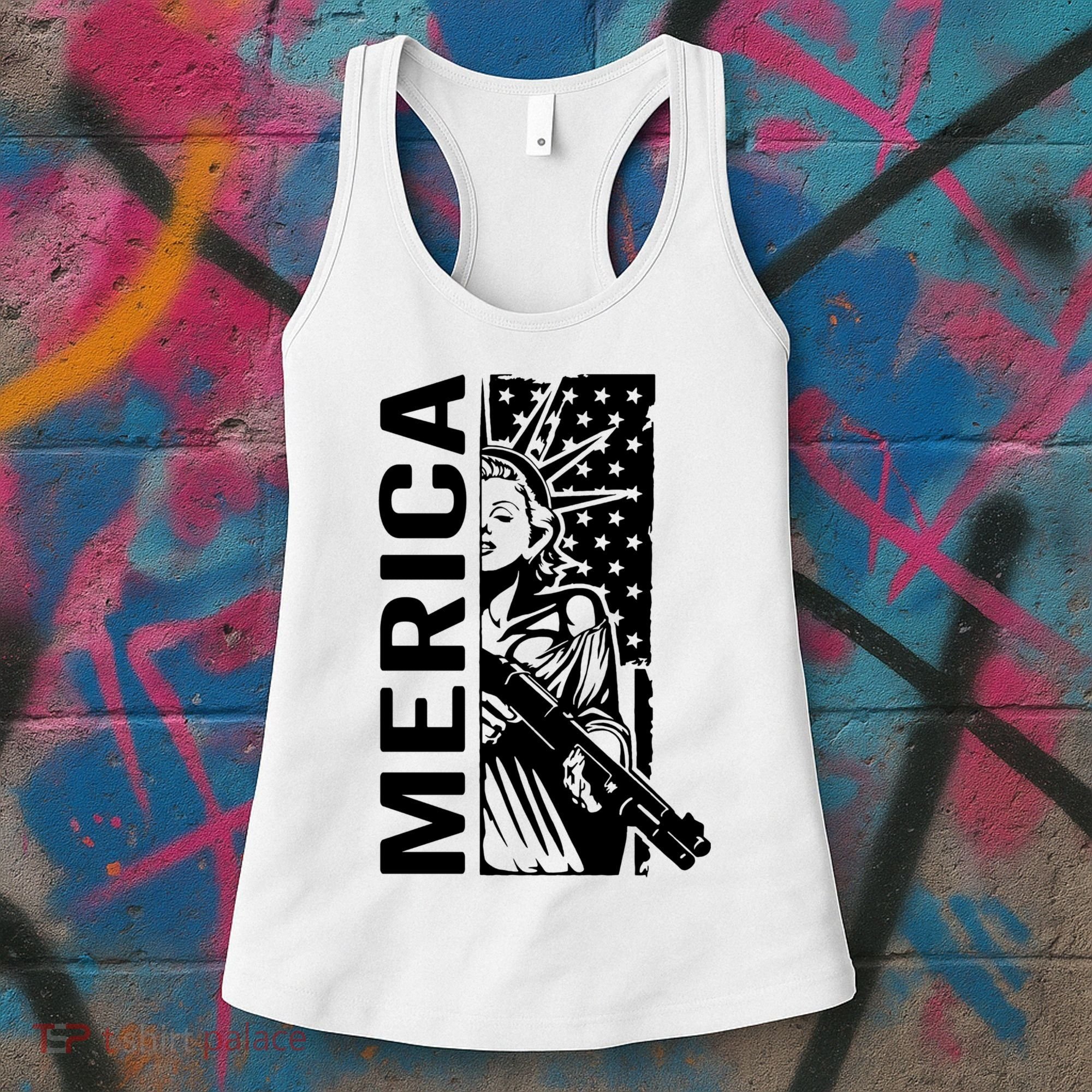 Merica Patriotic Pro Gun USA Liberty Lady 4th Of July Gun Women's Tank Top