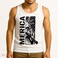 Merica Patriotic Pro Gun USA Liberty Lady 4th Of July Gun Tank Top thumb 3