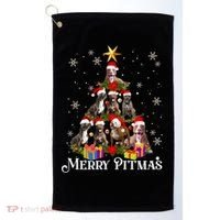 Merry Pitmas Pitbull Dog Ugly Christmas Sweater Tree Dogs Cute Gift Golf Towel thumb 0