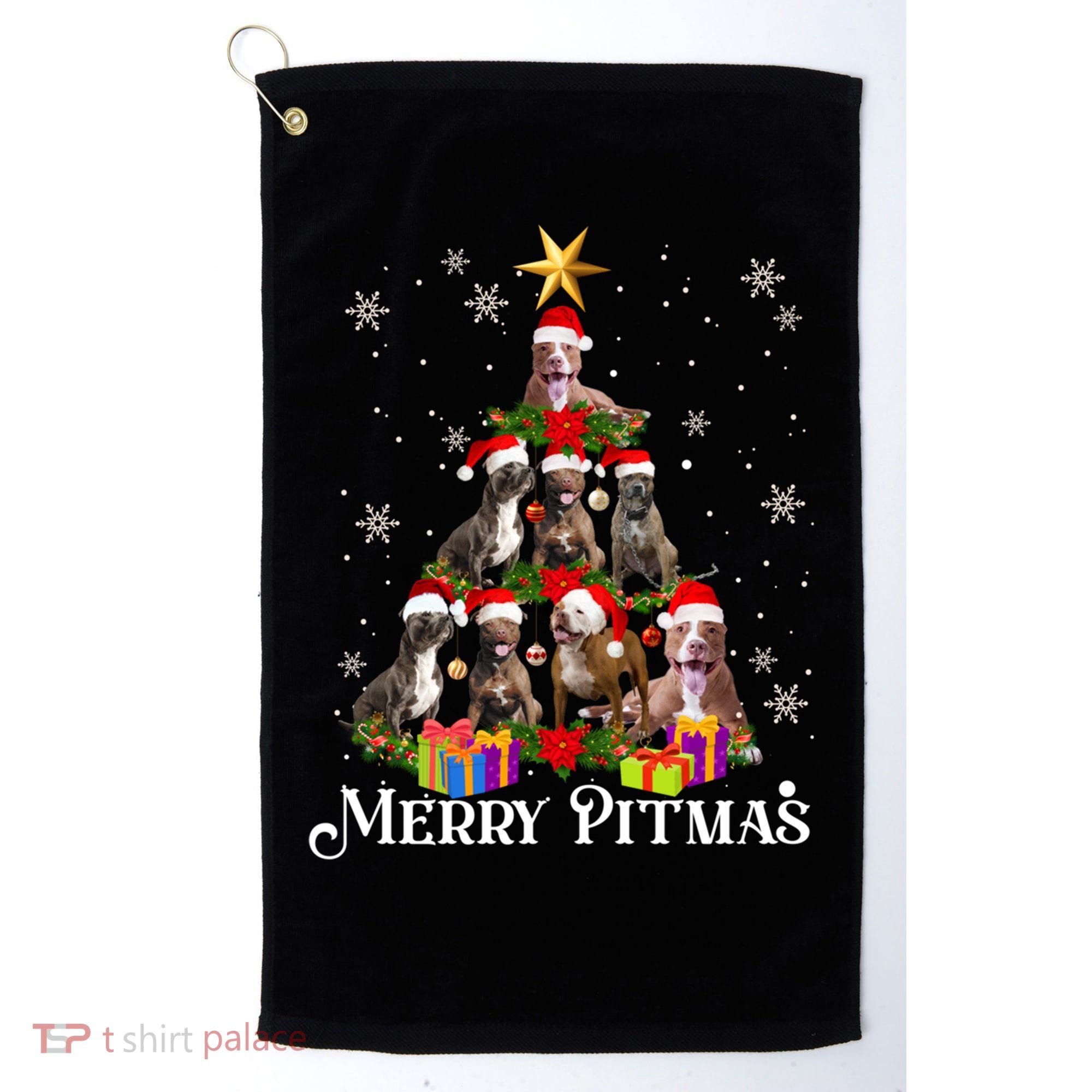 Merry Pitmas Pitbull Dog Ugly Christmas Sweater Tree Dogs Cute Gift Golf Towel