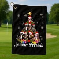 Merry Pitmas Pitbull Dog Ugly Christmas Sweater Tree Dogs Cute Gift Golf Towel thumb 1