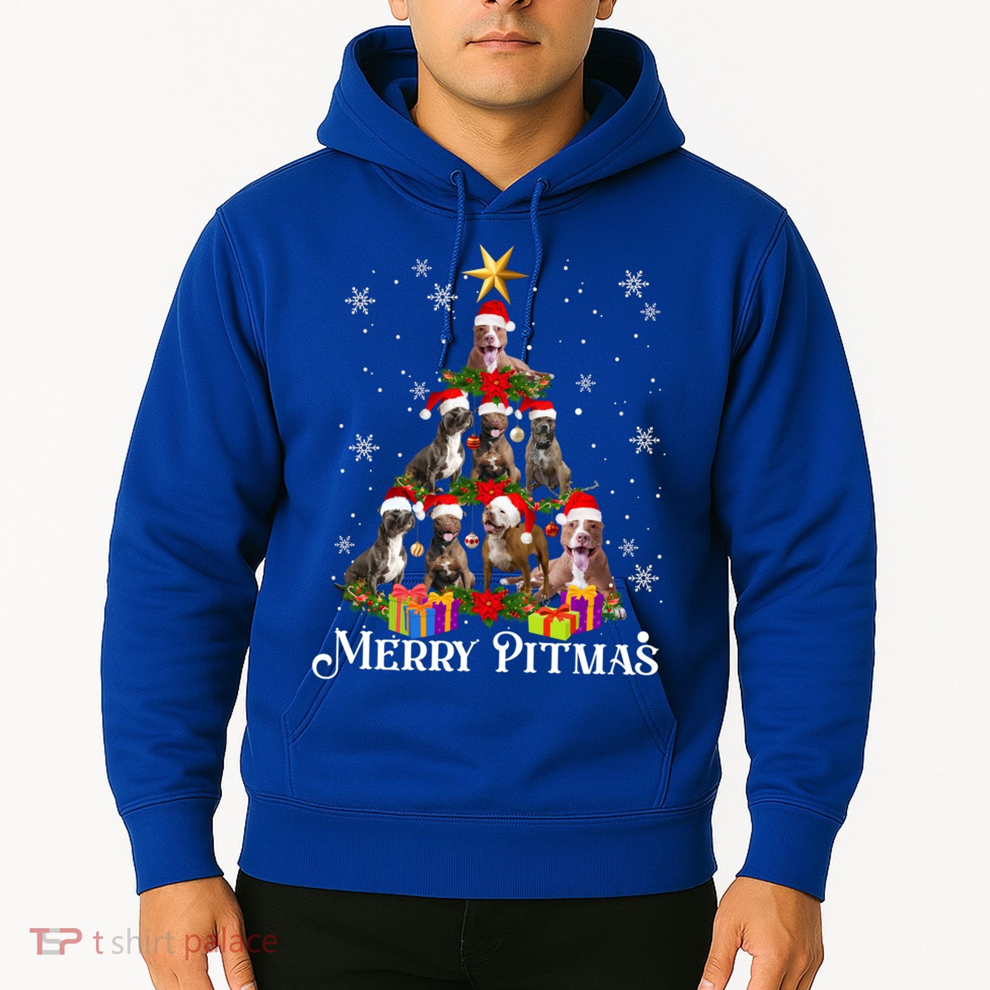 Merry Pitmas Pitbull Dog Ugly Christmas Sweater Tree Dogs Cute Gift Hoodie
