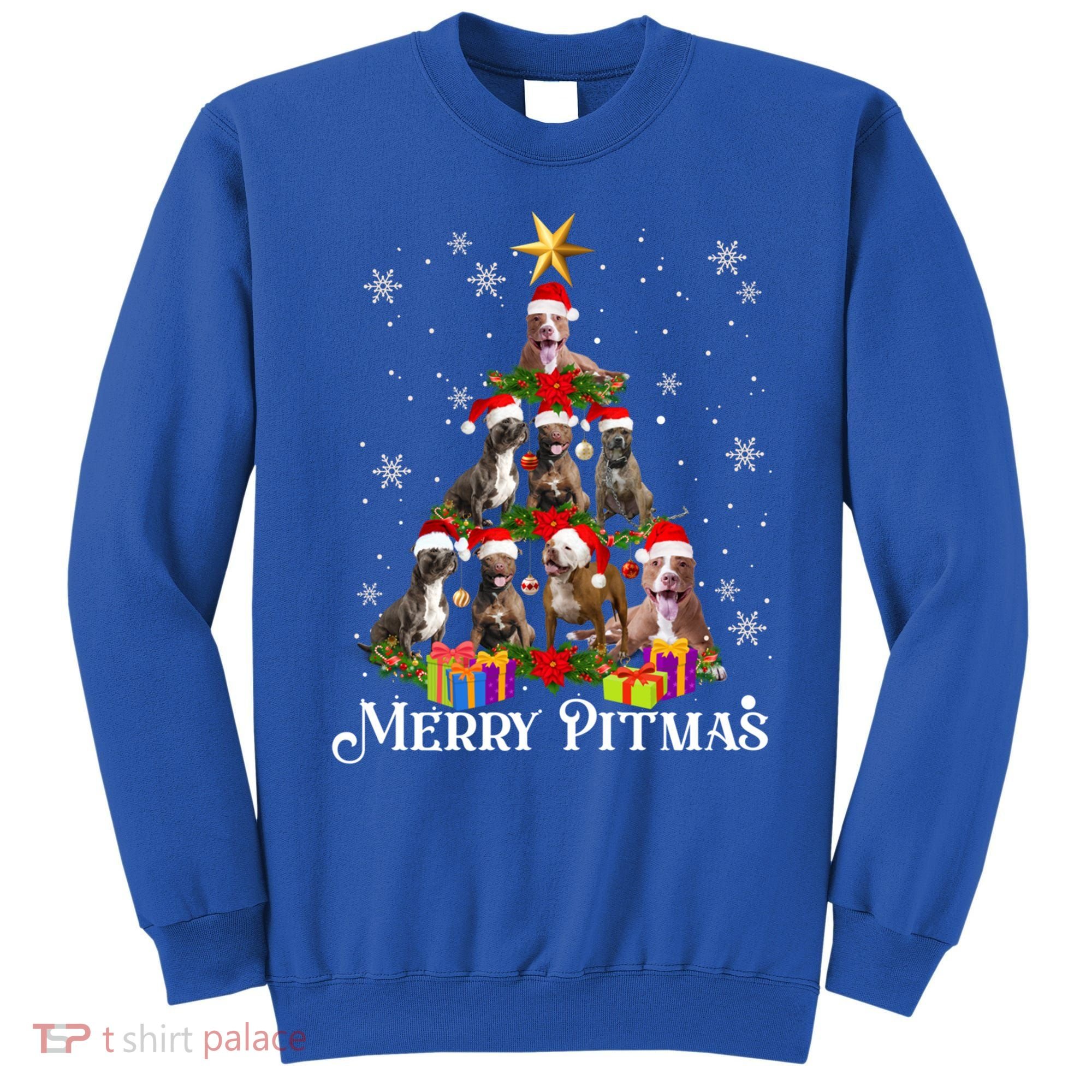 Merry Pitmas Pitbull Dog Ugly Christmas Sweater Tree Dogs Cute Gift Sweatshirt