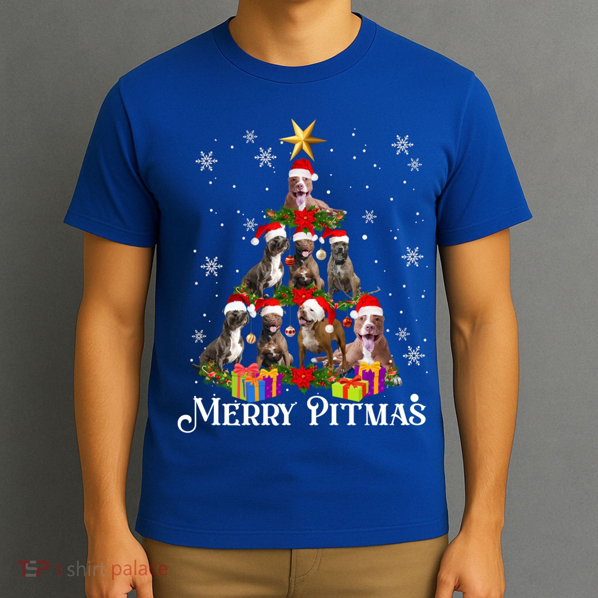 Merry Pitmas Pitbull Dog Ugly Christmas Sweater Tree Dogs Cute Gift T-Shirt
