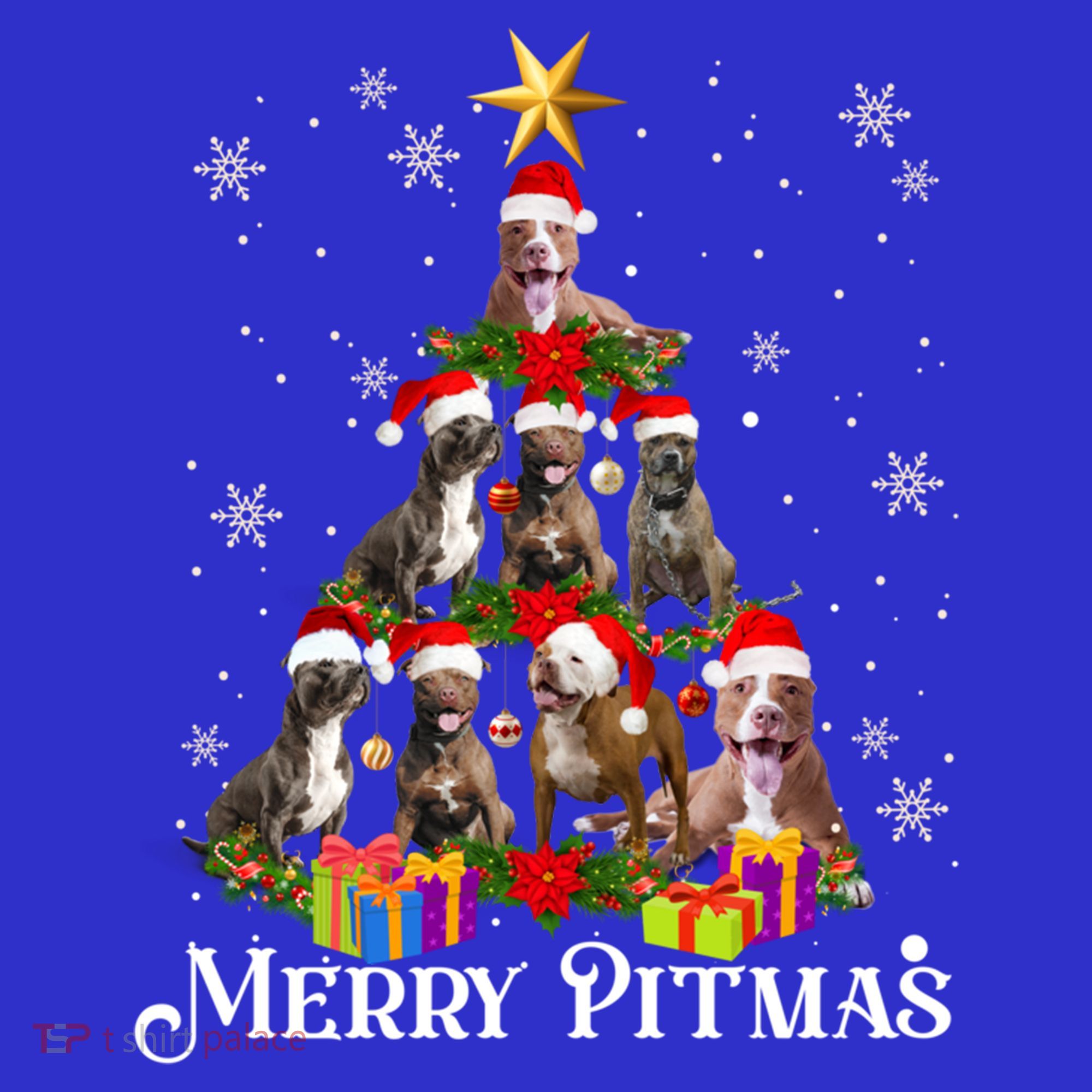 Merry Pitmas Pitbull Dog Ugly Christmas Sweater Tree Dogs Cute Gift T-Shirt