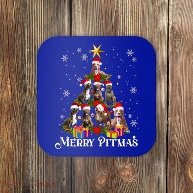 Merry Pitmas Pitbull Dog Ugly Christmas Sweater Tree Dogs Cute Gift Coaster