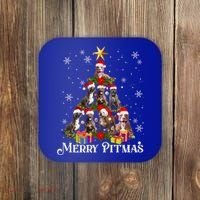 Merry Pitmas Pitbull Dog Ugly Christmas Sweater Tree Dogs Cute Gift Coaster thumb 0