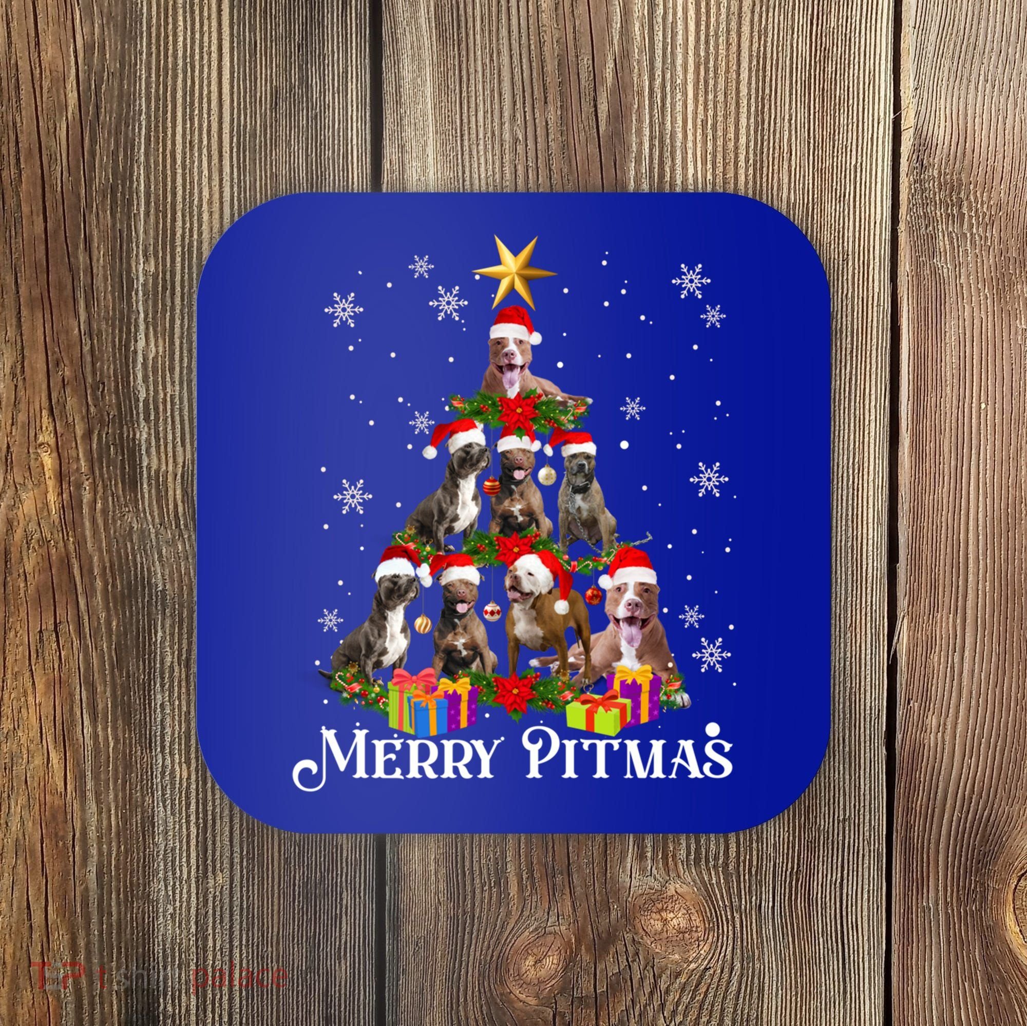 Merry Pitmas Pitbull Dog Ugly Christmas Sweater Tree Dogs Cute Gift Coaster