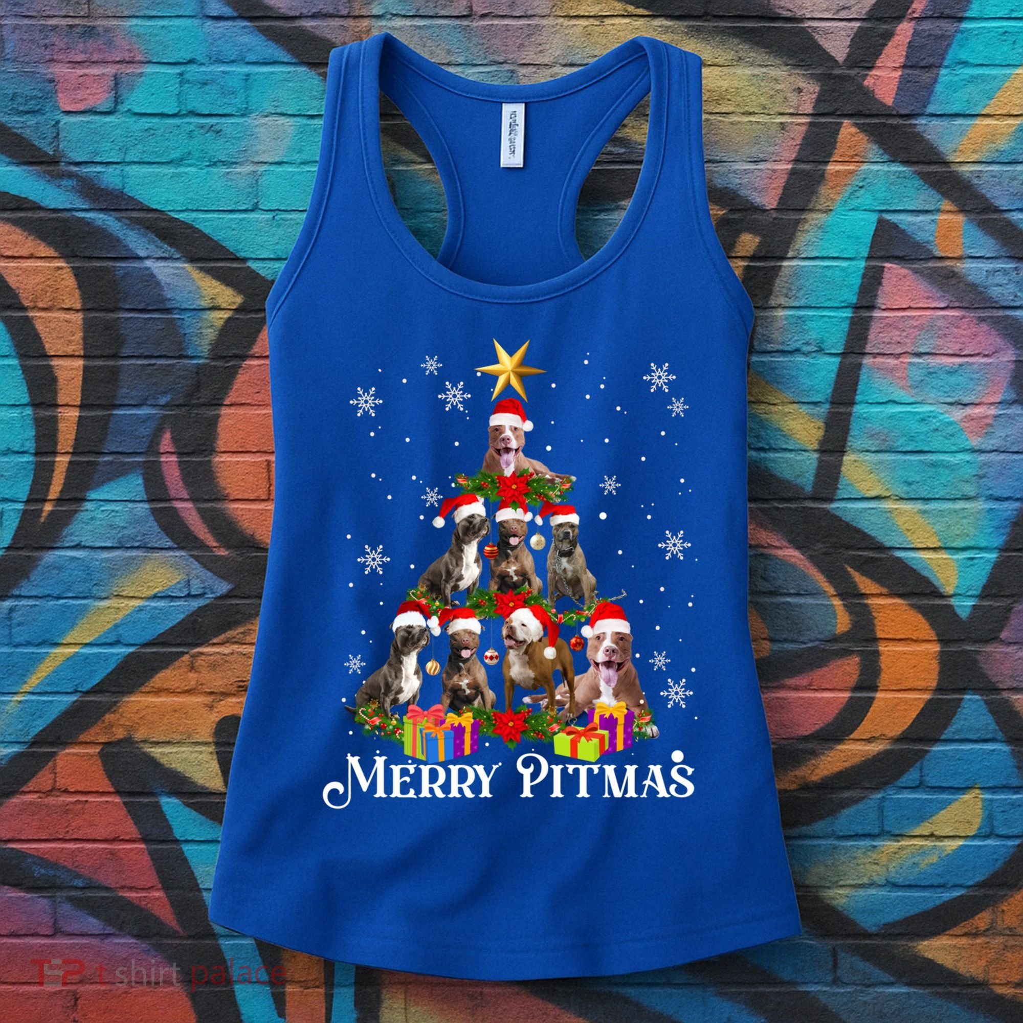 Merry Pitmas Pitbull Dog Ugly Christmas Sweater Tree Dogs Cute Gift Women's Tank Top