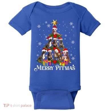 Merry Pitmas Pitbull Dog Ugly Christmas Sweater Tree Dogs Cute Gift Baby Bodysuit
