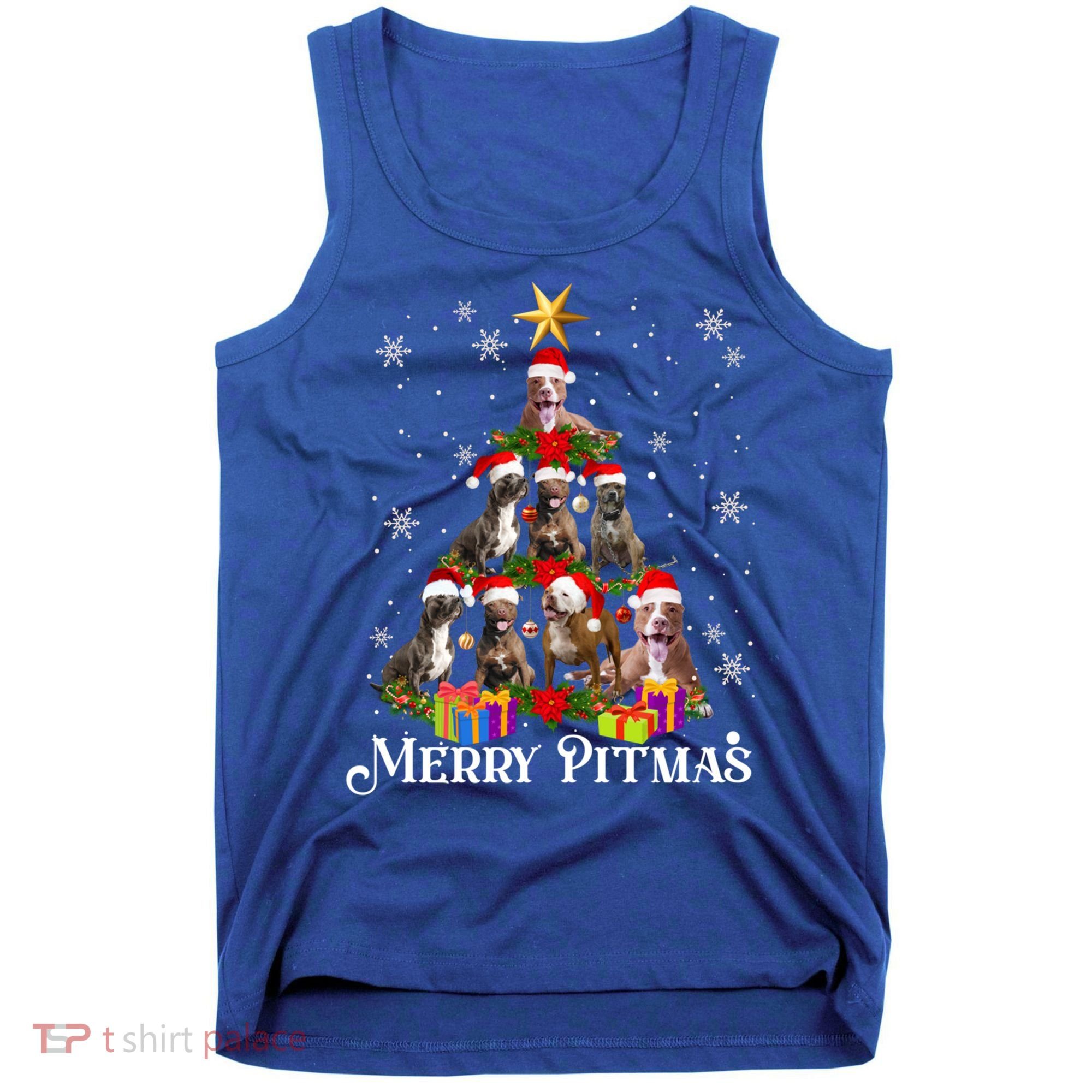 Merry Pitmas Pitbull Dog Ugly Christmas Sweater Tree Dogs Cute Gift Tank Top